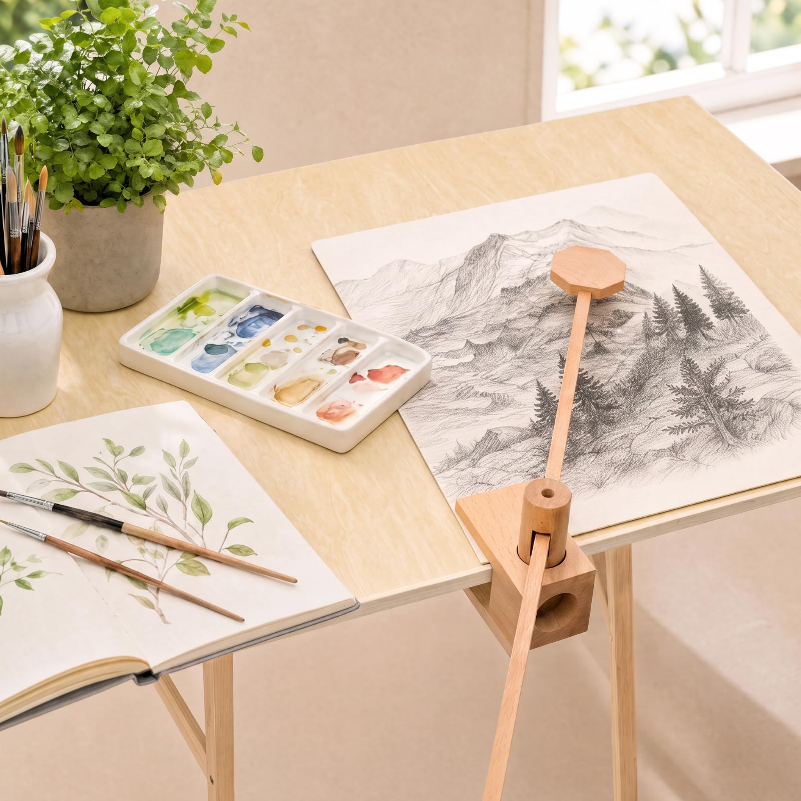 Cinnvoice Mahl Stab zum Malen, Künstler-Handauflage, Klemmen auf Buchenholz, Malerei, Stützstab, verstellbare stabile Handauflage für Staffelei, Öl, Acryl, Aquarellfarbe, Zubehör für Künstler