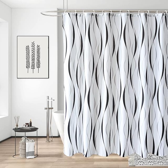 Trimming Shop Shower Curtain Polyester Fabric Bathroom Curtain Mould & Mildew Resistant With 12 Curtain Hook Waterproof Bath Curtain 180 x 180cm Long Shower Curtain Liner Washable, Curved Design