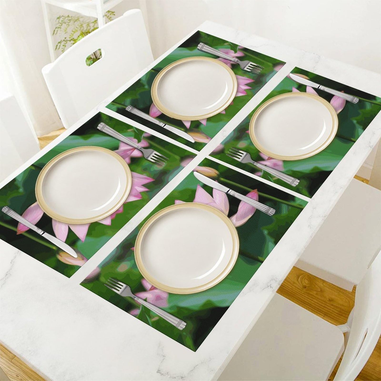 Lotus, 6 tovagliette all'americana in PVC, lavabili, resistenti al calore, antiscivolo, impermeabili, per interni ed esterni, tavolo da pranzo, cucina, feste