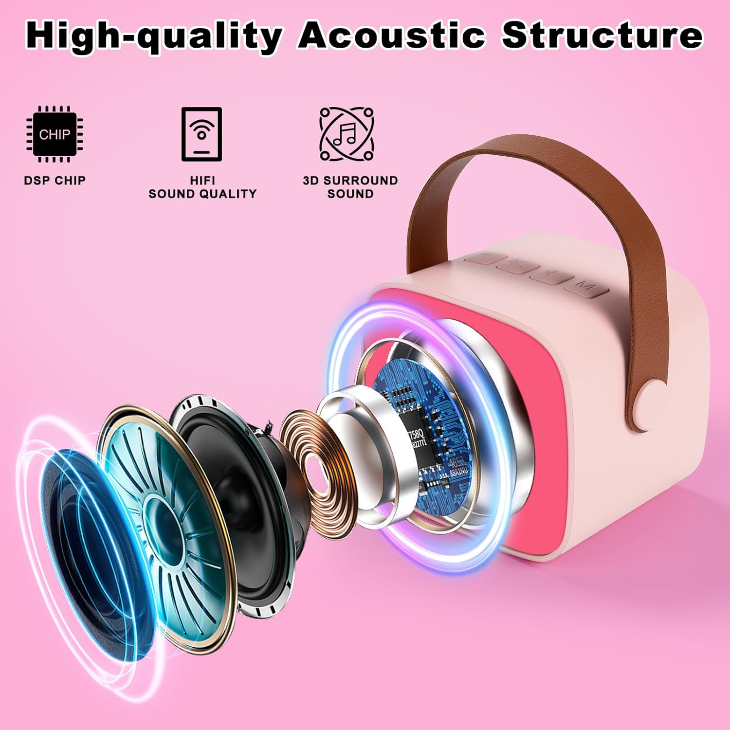 Mini Karaoke Machine for Kids Adults,with 2 Wireless Microphones & Light- Bluetooth Portable Speaker Birthday Gifts for Girls 3-12 Years Old Toddler Toys - Image 2