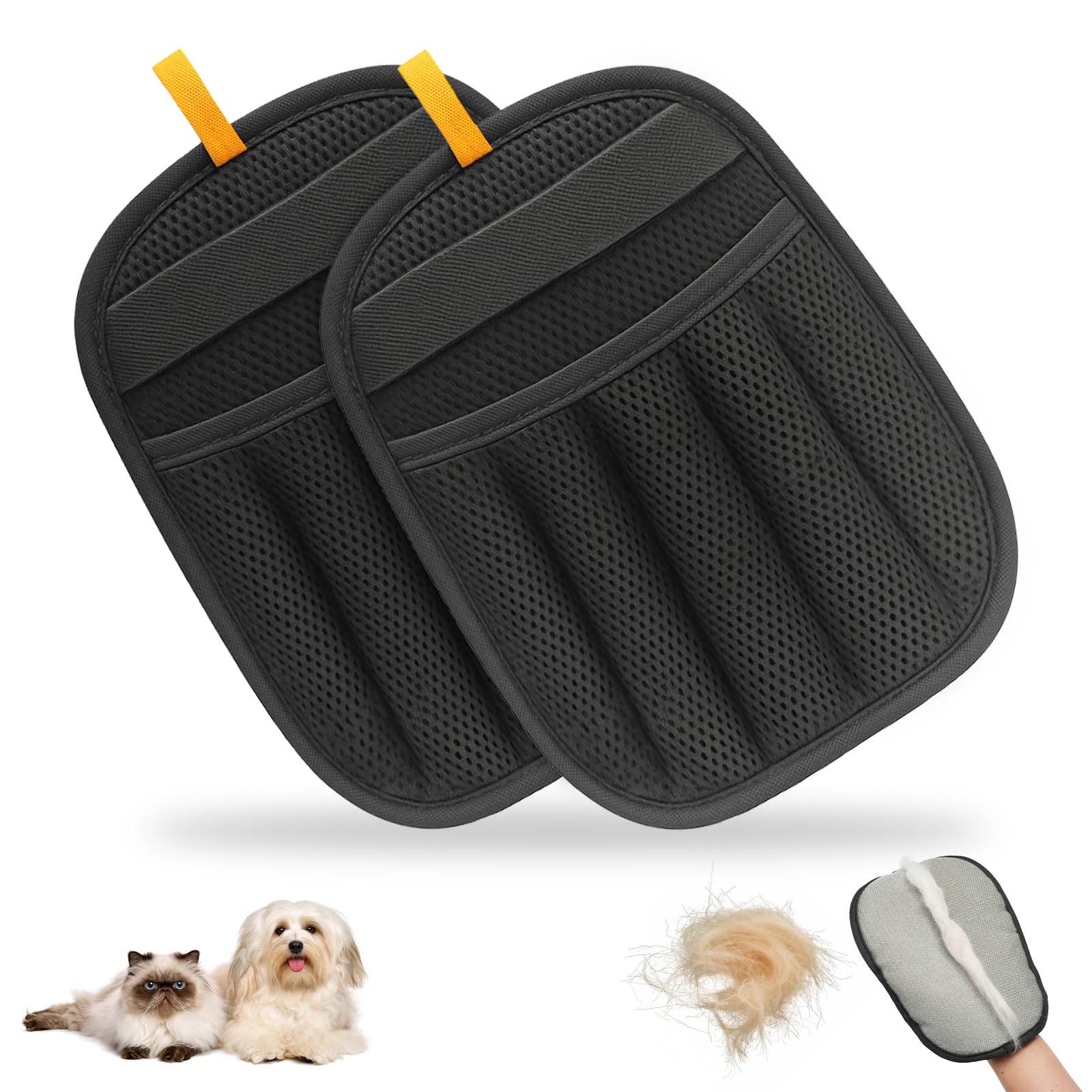 WitLion Upgraded 2PCS Double-Sided Pet Hair Removal Gloves - Reusable Electrostatic Grooming Gloves for Pet Hair| Five-Finger Pet Hair Remover Gloves for Dogs & Cats| for Clothes, Bed, Couch, Carpet