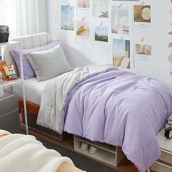 Dorm Haul Cozy Twin XL College Comforter Set, Orchid Petal/Antarctica Gray | Essential Dorm Supplies for College Freshmen Necessities