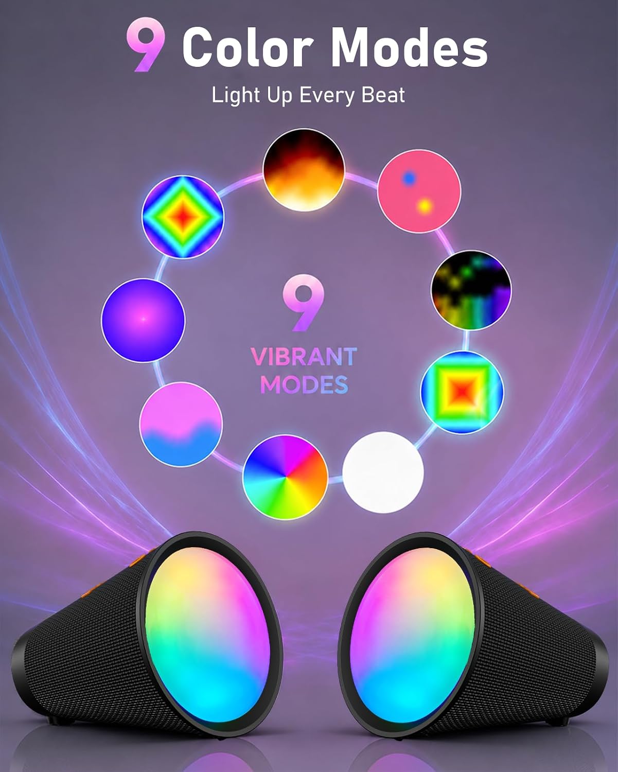 Portable Bluetooth Speaker Wireless with 9 Color Lights, 20H Playtime, Stereo Pairing, Deep Bass, IPX6 Waterproof, Bluetooth 5.3, Small Speaker for Home, Party, Outdoor, Camping, Beach, Gift 4 71W7D9EBOLL. AC SL1500