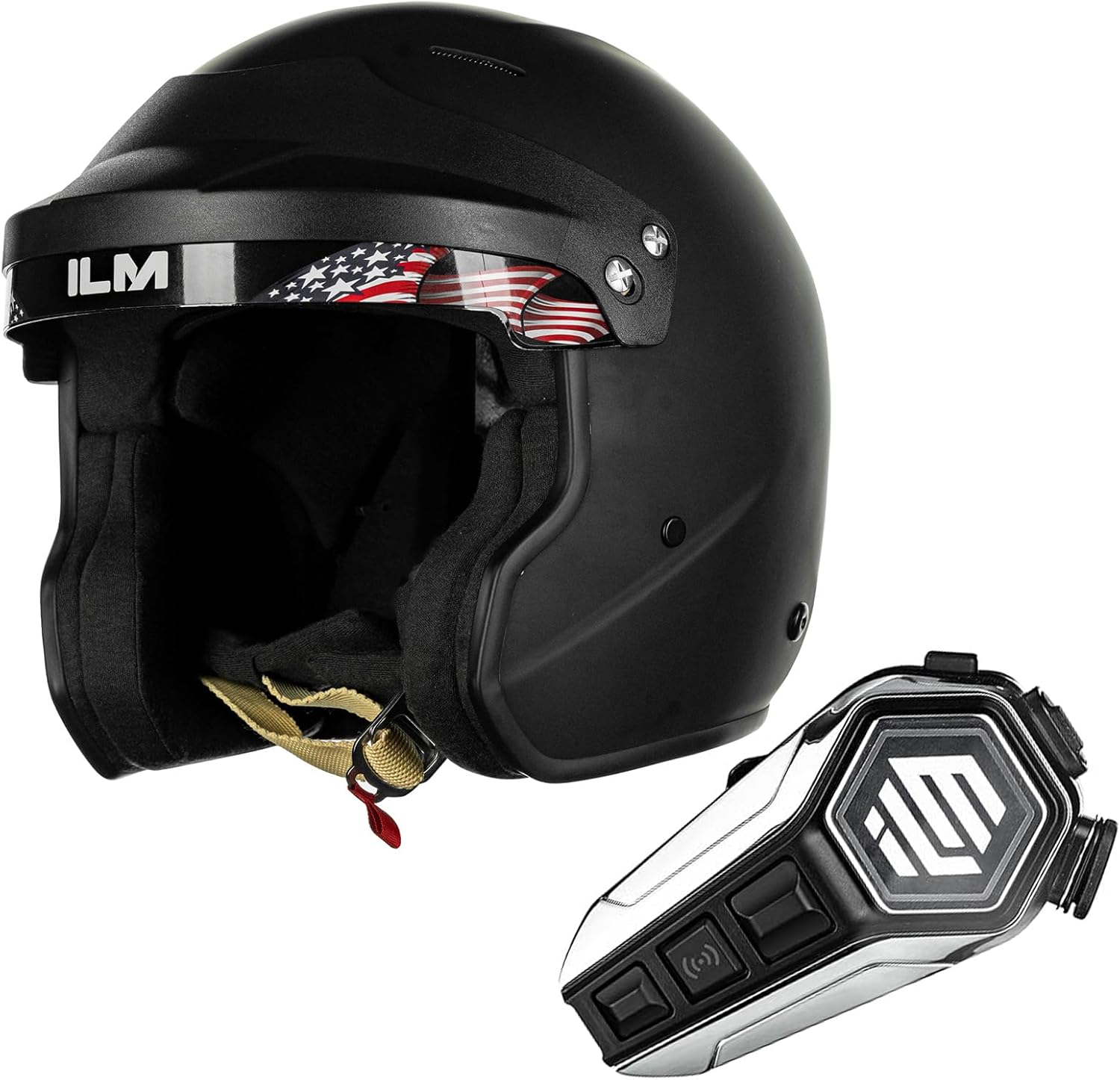 Open Face Auto Racing Helmets Lightweight Fiberglass Helmet Model R85 (2XL, MatteBlack) and Bluetooth Headset with Hi-Fi System