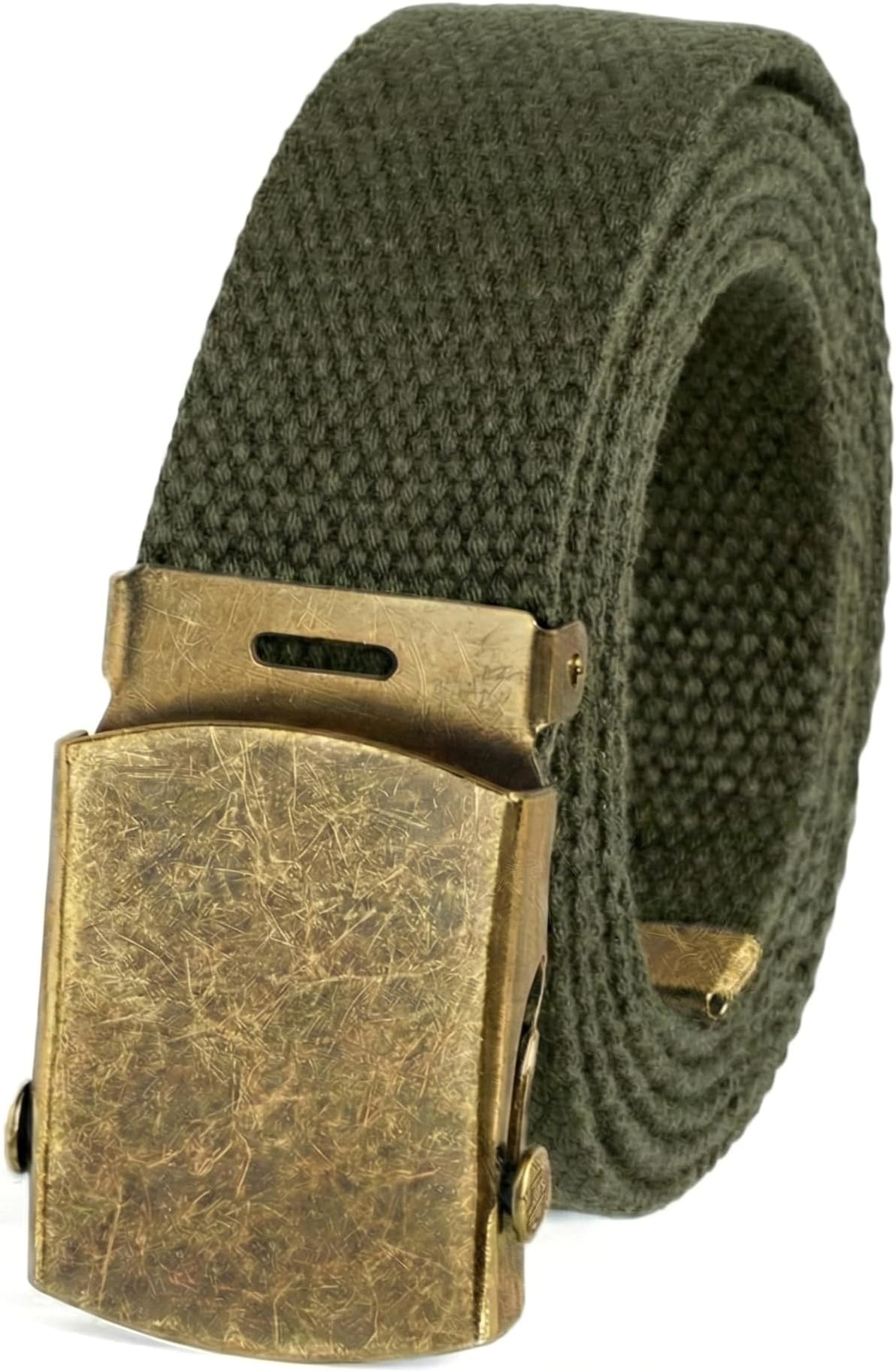 BC Belts Canvas Web Belt Military Style with Antique Brass Buckle and Tip 54" Long - Adjustable Cut To Fit for Men