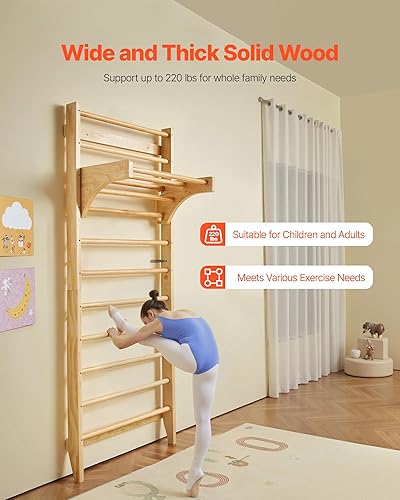 Miniatura 3 de VEVOR Escalera sueca de pared, gimnasio de madera maciza de 10 niveles para interiores, carga de 220 libras, escalera de escalada para niños y