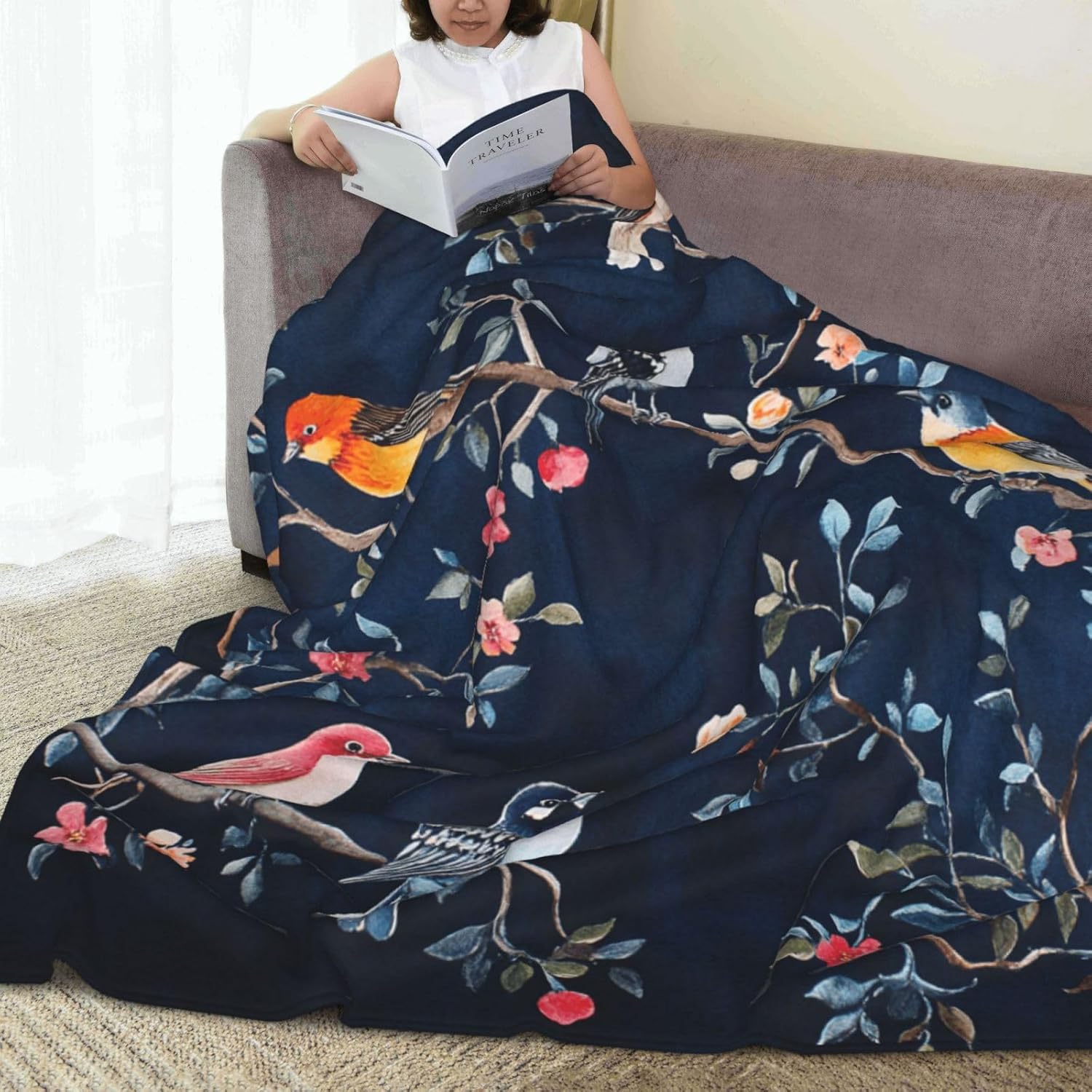 Watercolor Bird Blanket Birds Decor Throw Blanket Gifts for Girls Boys Lovers Super Warm Soft Plush Lightweight Fleece Flannel Winter Couch Bedding Blankets for Kids Adults Women Men 50"X40" - Image 8