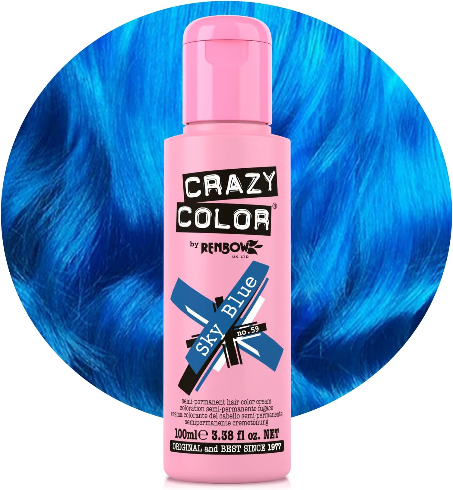 Vibrant Sky Blue Semi-Permanent Hair Dye. Highly Pigmented Cobalt Blue Conditioning & Oil Nourishing Vegan Formula | No Bleach or Ammonia | 100ml
