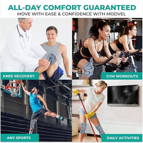 Vista 71 de Modvel Rodillera de compresión para mujeres y hombres – Paquete de 2 rodilleras para mujeres para correr, dolor de rodilla, manga de compresión