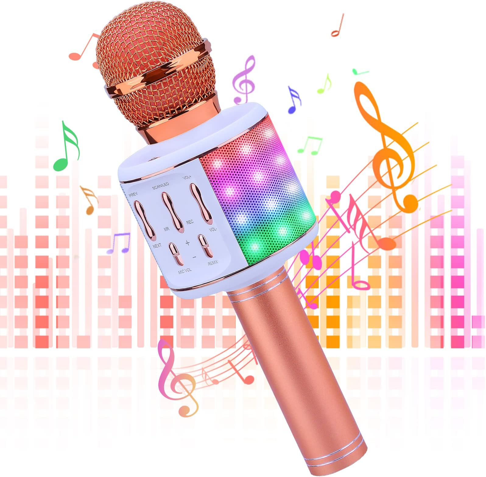 Microphone for Kids, ShinePick Karaoke Wireless Microphone, 5 Different Voice Changers, Recording Singing Microphone for Adults, Flashing Colourful Lights Portable Speaker Home KTV for Phone/Pad/TV