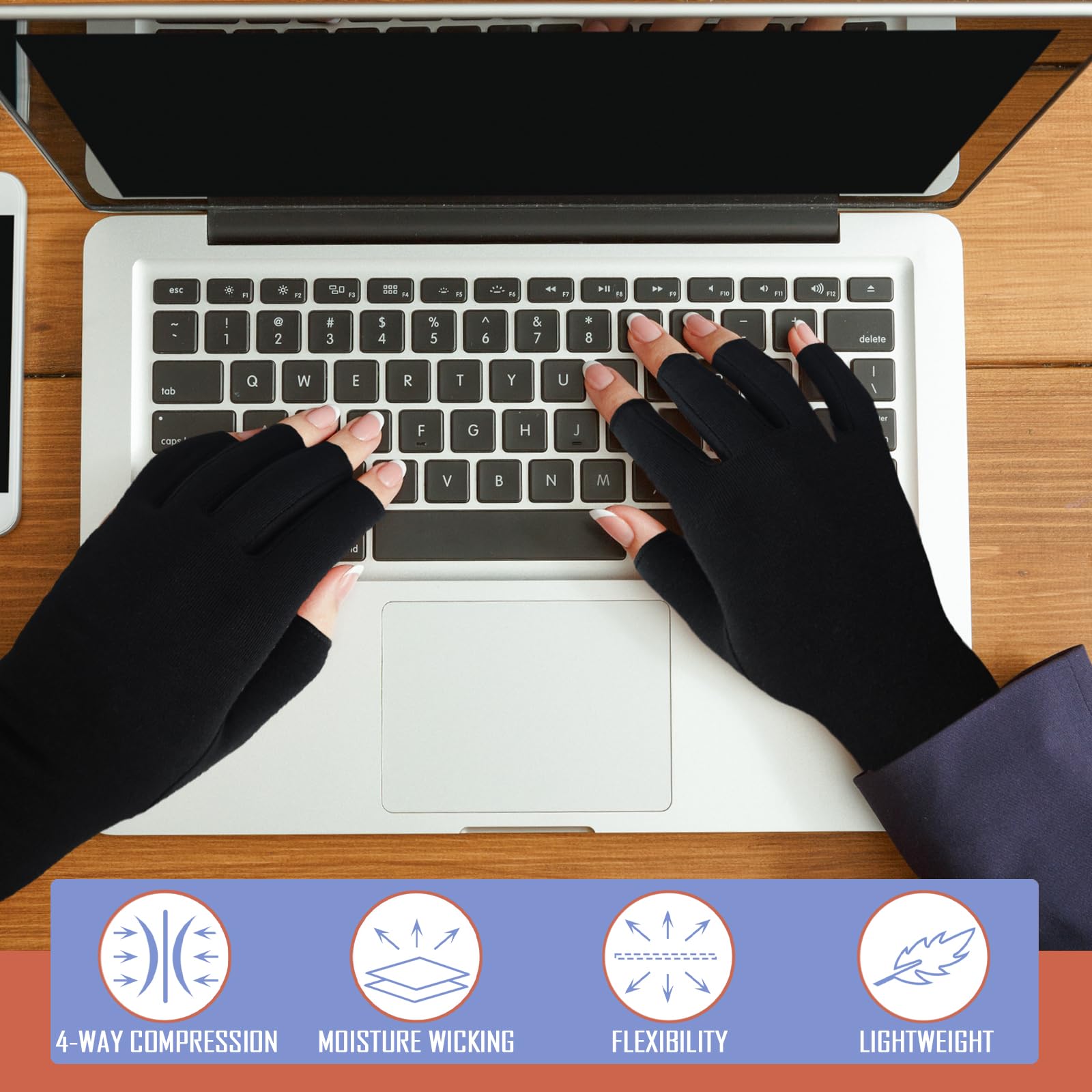 Beieverluck 6 pares de guantes de compresión antideslizantes para artritis, guantes sin dedos para hombres y mujeres