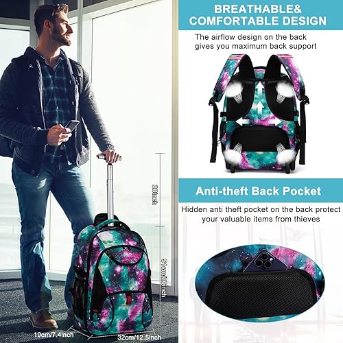 Miniatura 5 de Mochila con ruedas para adultos, mochila de viaje para laptop de 17 pulgadas con ruedas, impermeable, mochilas con ruedas para mujeres y hombres,