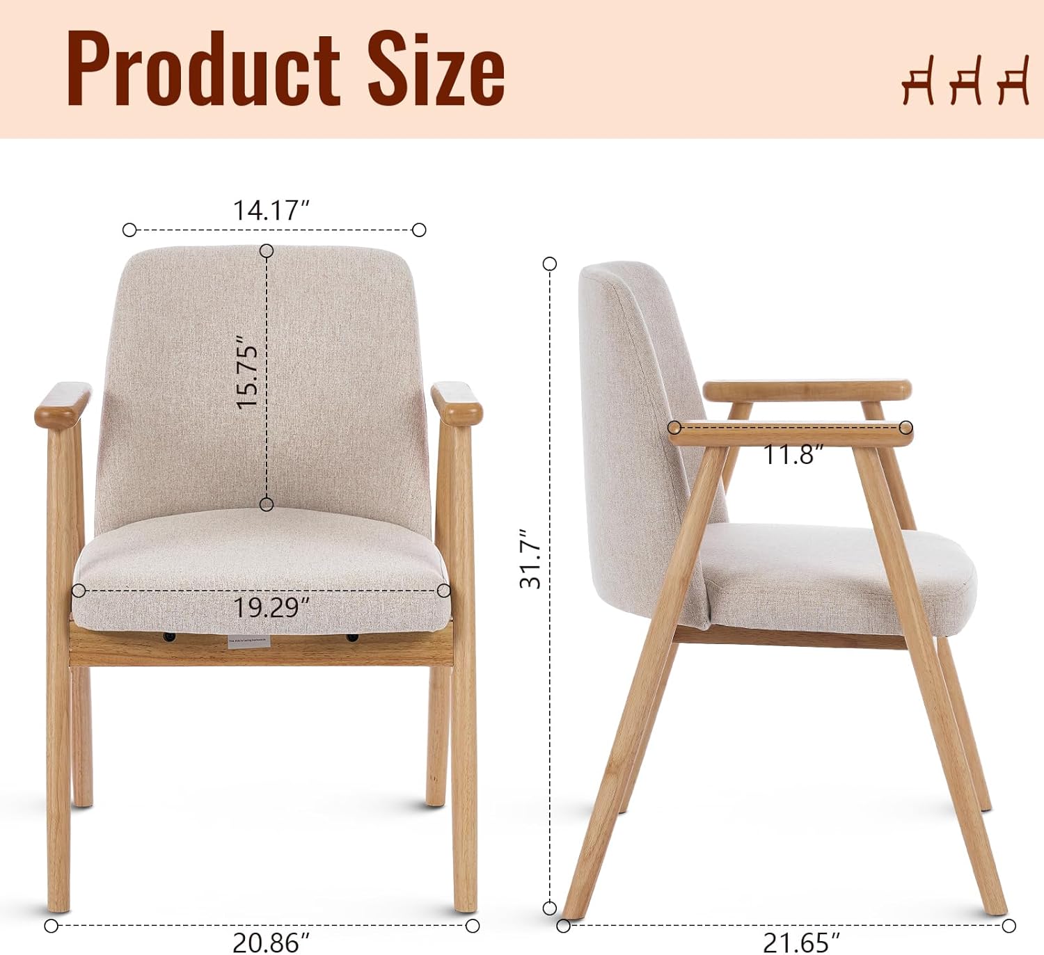 Accent Chair, Mid Century Modern Armchair, Comfy Reading Chair with Soft Seat & Solid Wood Legs for Living Room, Office, Bedroom, Vanity (Beige)