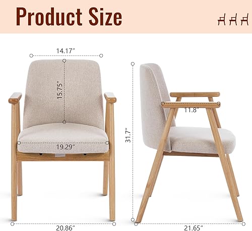 Miniatura 3 de Silla decorativa, sillón moderno de mediados de siglo, cómoda silla de lectura con asiento suave y patas de madera maciza para sala de estar,