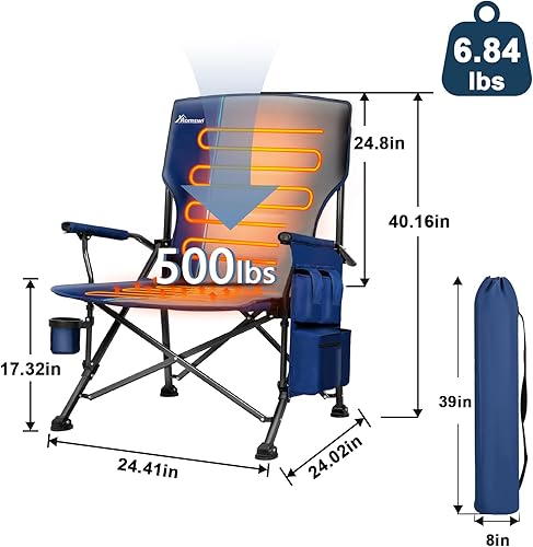 Miniatura 3 de Romswi Paquete de 2 sillas de campamento con calefacción con control doble, 3 ajustes de calor y calefacción de doble zona, gran resistencia de 500