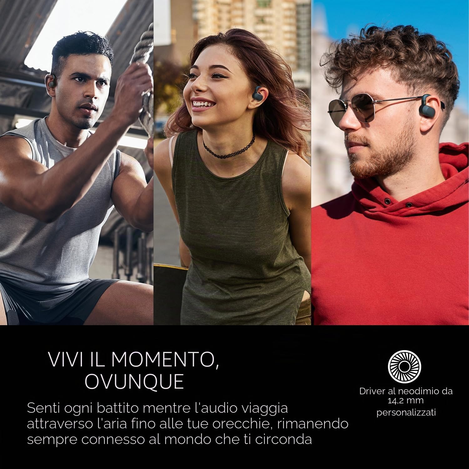 CREATIVE Outlier Go Cuffie wireless open-ear con vestibilità regolabile e ganci per le orecchie, tempo di riproduzione totale fino a 26 ore, due microfoni, Bluetooth 5.4, IPX4 (Blu scuro)