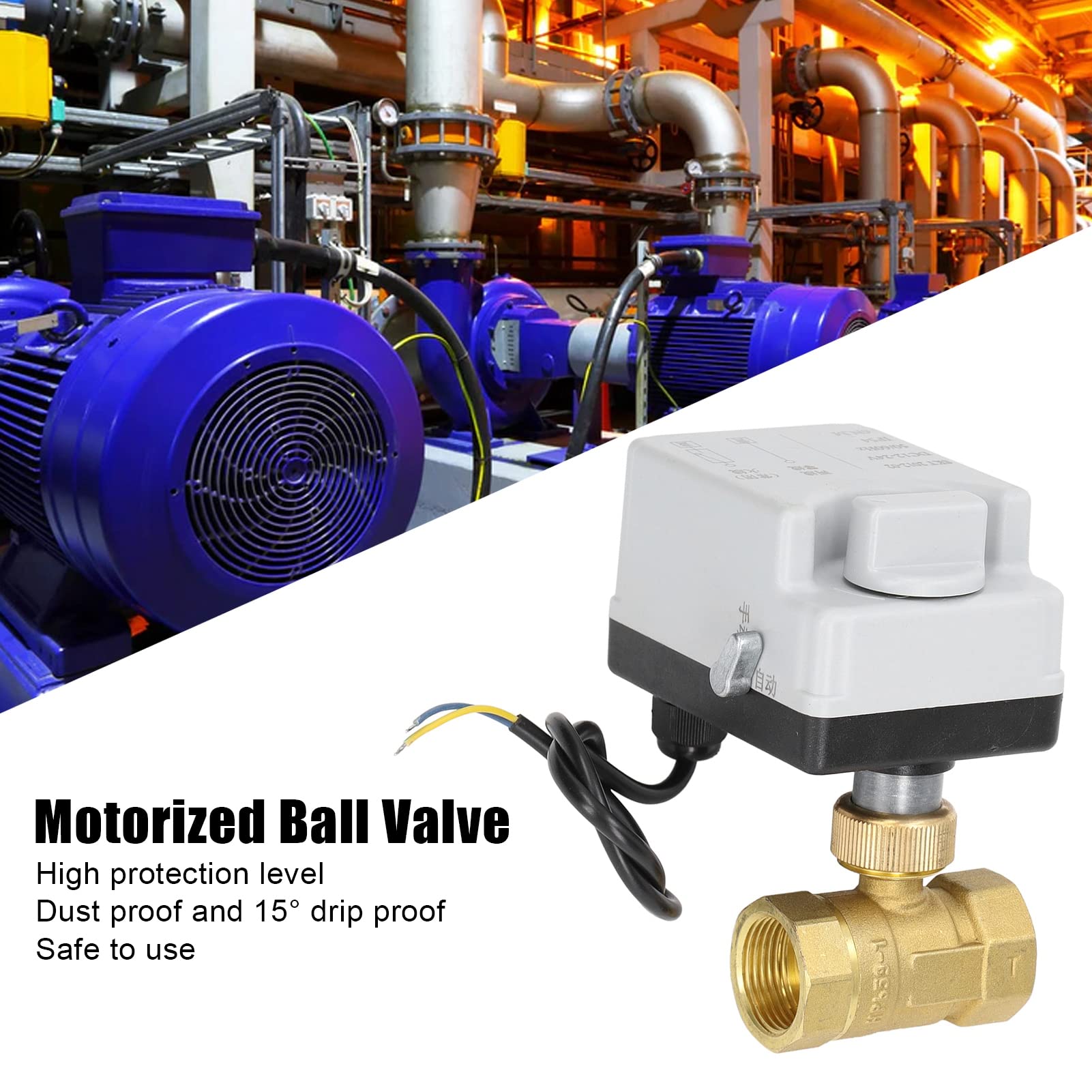 Kadimendium Válvula de Bola Motorizada, Latón DN20 DC12V a 24V, Válvula de Bola Eléctrica, Normalmente Cerrada, Manual Automática para Agua Fría y Caliente