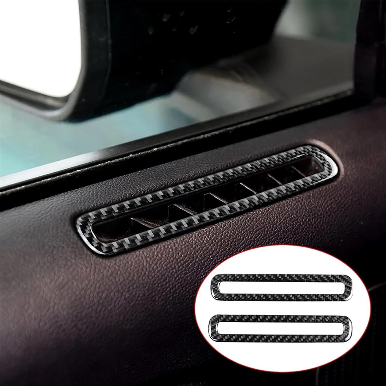 2pcs Carbon Fiber Interior Door Air Condition Vent Outlet Cover Trim AC Accessories for Fords Mustang 2015-2019
