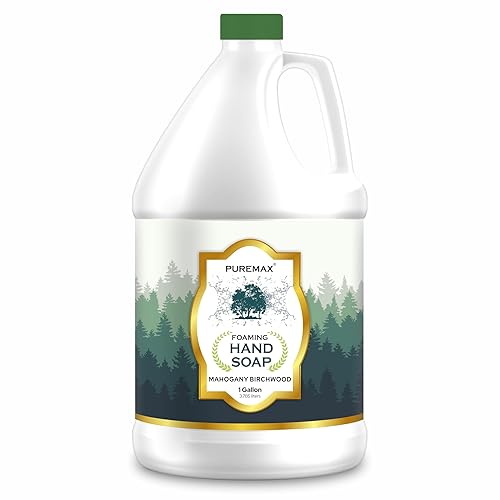 Puremax Foaming Hand Soap Refills | Mahogany Birchwood | Gentle, Moisturizing | All-Natural | Made in USA | 128 Fl Oz (1 Gallon) | - Mahogany Birchwood - 128 Fl Oz (Pack of 1)