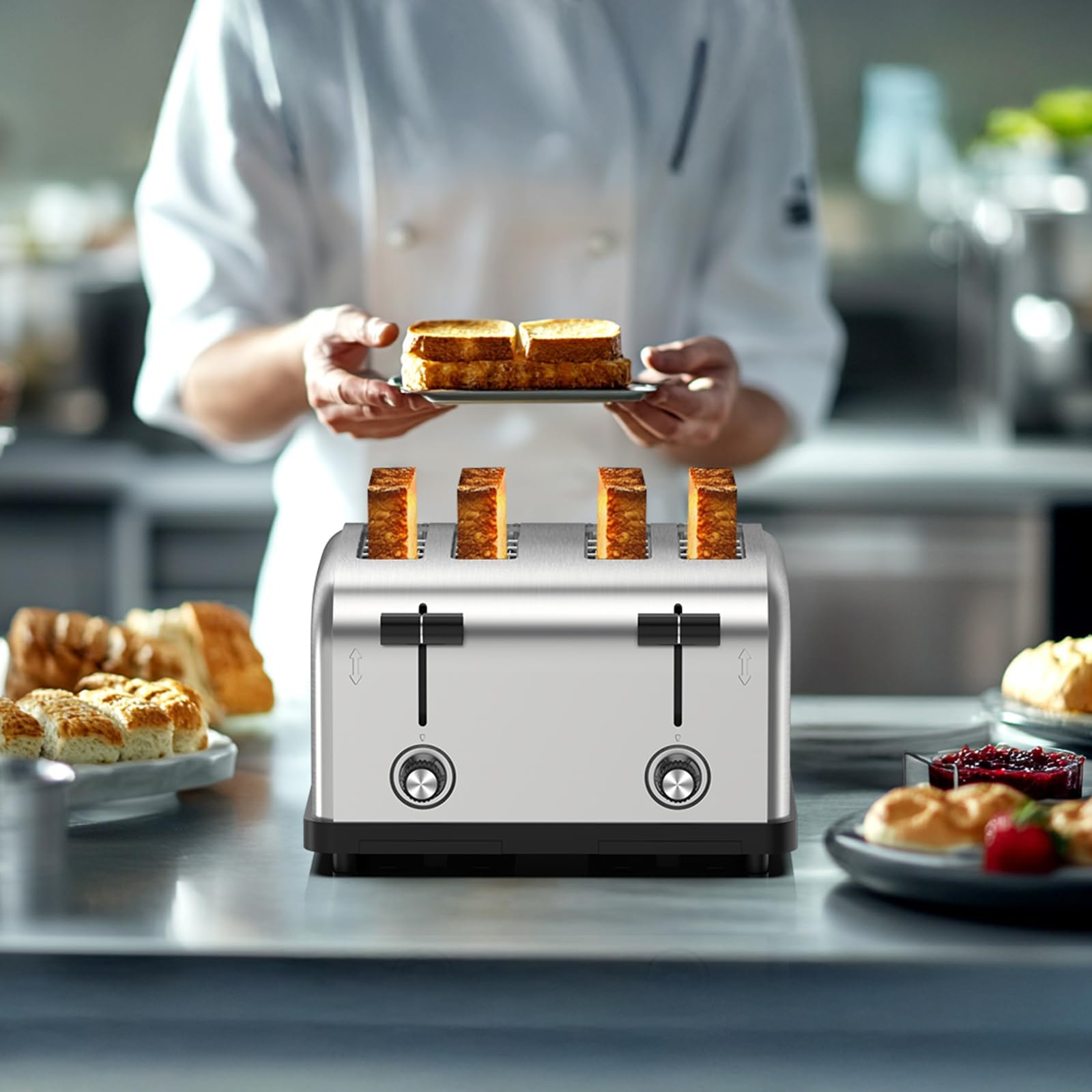 Tostapane professionale per bagel, capacità di 4 fette, design durevole per tostatura uniforme, ideale per bar e ristoranti