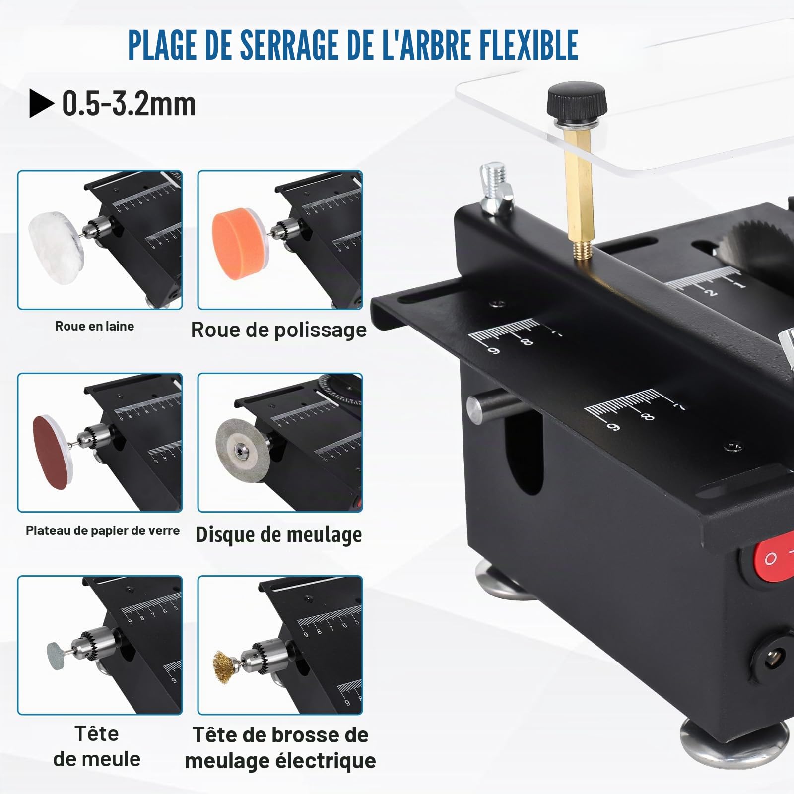 ConBlom Mini scie de table, 100 W, 7 vitesses, angle de coupe 0-90°, profondeur de coupe de 16 mm, idéale pour le bricolage, l'artisanat, le travail du bois