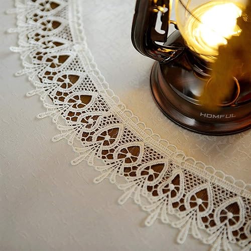 Miniatura 9 de ARTABLE Mantel redondo de encaje rústico macramé bordado para cosecha, decoración de aparador, granja, cocina, hogar (blanco, 70 pulgadas redondo)