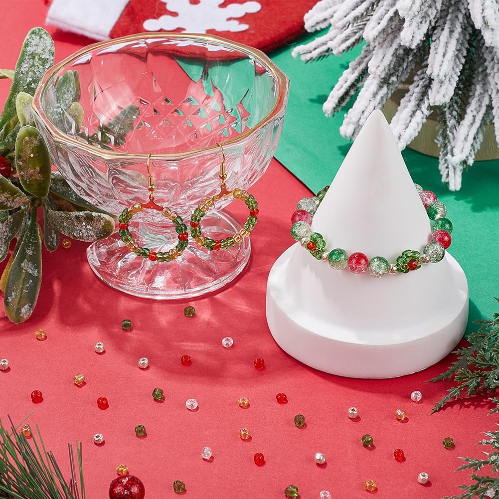 SUNNYCLUE 1 Box About 200g 6/0 4mm Christmas Seed Beads Mini Glass Beads Transparent Red Green Color Round Loose Spacer Bead Bulk for Jewelry Making Diy Bracelet Necklace Chocker Party Crafts Supplies - Image 4