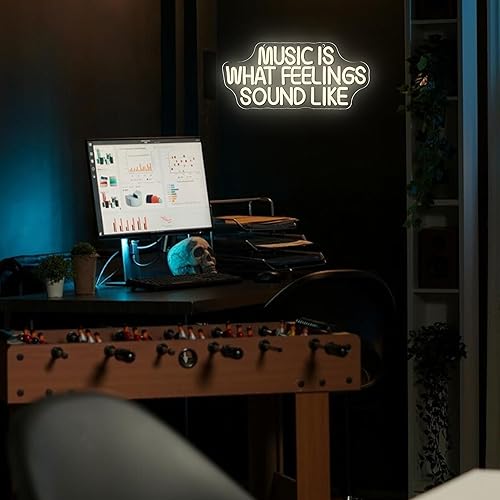 Miniatura 6 de LED Music Neon Sign, Dimmable Wall Light with 'Music Is What Feelings Sound Like' Quote, Decorative USB Light for Bar Man Cave Living Room Bedroom
