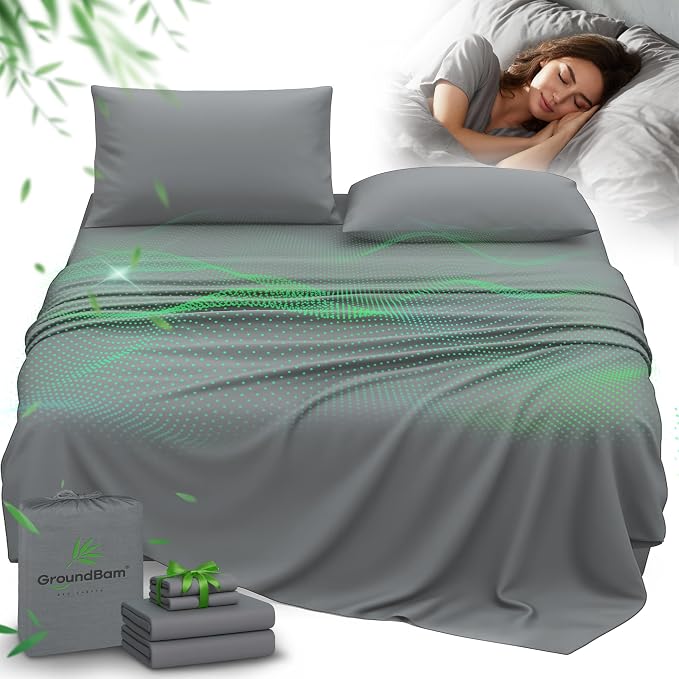 Silver Infused Bed Sheets, Cooling Fabric with Self-Cleaning Technology for Restful Sleep, Genuine 100% Organic Viscose Derived from Bamboo, Breathable & Soft California King Sheet Sets, CA King