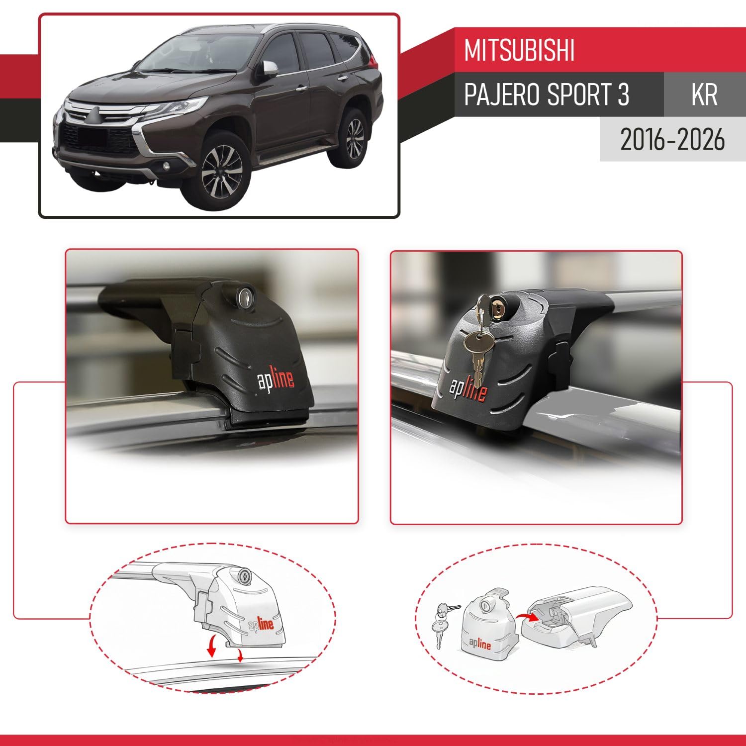 Kompatybilny z Mitsubishi Pajero Sport 3 (KR) 2016-2026 ACE-2 Model Aluminiowe poprzeczki dachowe Szary 2 szt.
