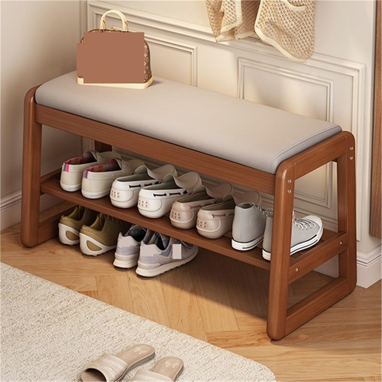 Meuble à chaussures pour entrée chic banc en cuir blanc de 80cm