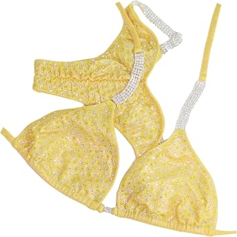 Yellow Competition Bikini Suit for Women by Vicky Ross Rhinestone Connectors