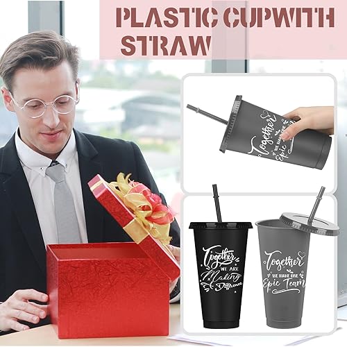 Miniatura 8 de Mifoci Vaso con popote y tapa, diseño de agradecimiento por ser impresionante, color negro, de 24 onzas, regalo de agradecimiento para profesores,