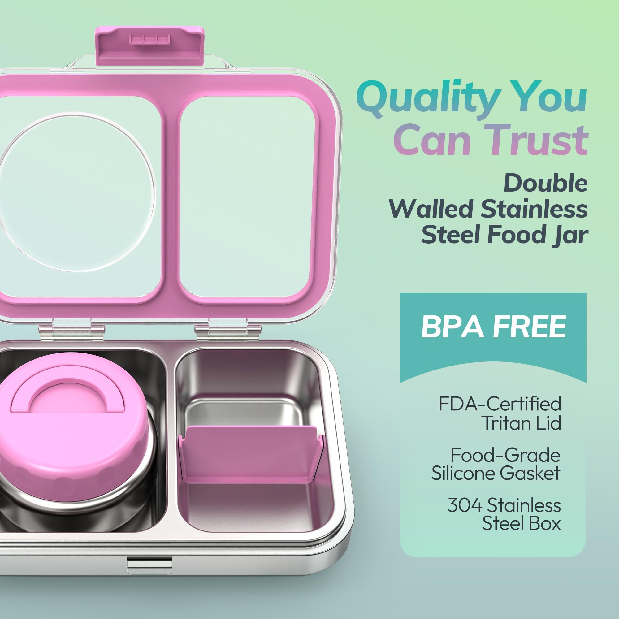 Itslife Fiambrera Inox 18/8 con Recipiente Térmico 280ml, Caja Bento 2 Compartimentos Antifugas para Niños y Adultos, Tapa Tritan, Sin BPA, Apta para Lavavajillas, Morado