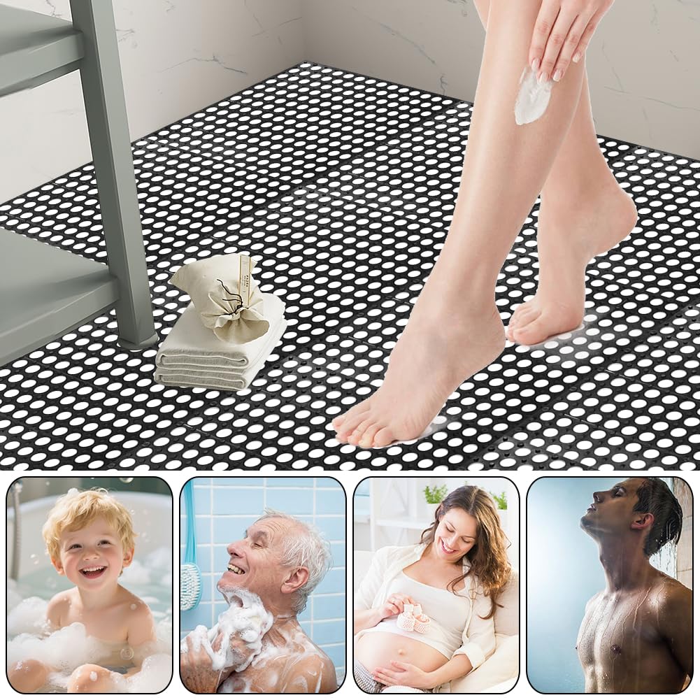 30 Pack Drainage Interlocking Tiles, 12"x12" Modular Interlocking Floor Tiles with 1 Pc Plastic Hammer Non Slip Rubber Floor mat with Holes for Pool Bathroom Deck Kitchen Patio (30, Black) — Amazon image 6