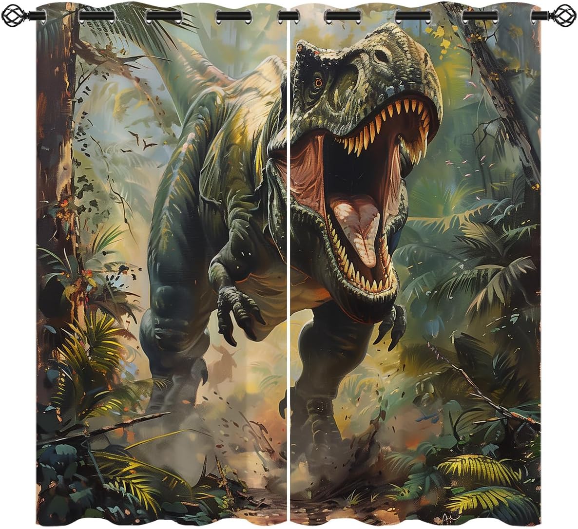 Funny Cat Blackout Curtains for Girls Boy Home Decor, Cool Dinosaur Fantasy Pizza Hilarious Grommet Thermal Insulated Drapes Darkening Window Curtain for Bedroom Living Room, 42 x 63 Inch
