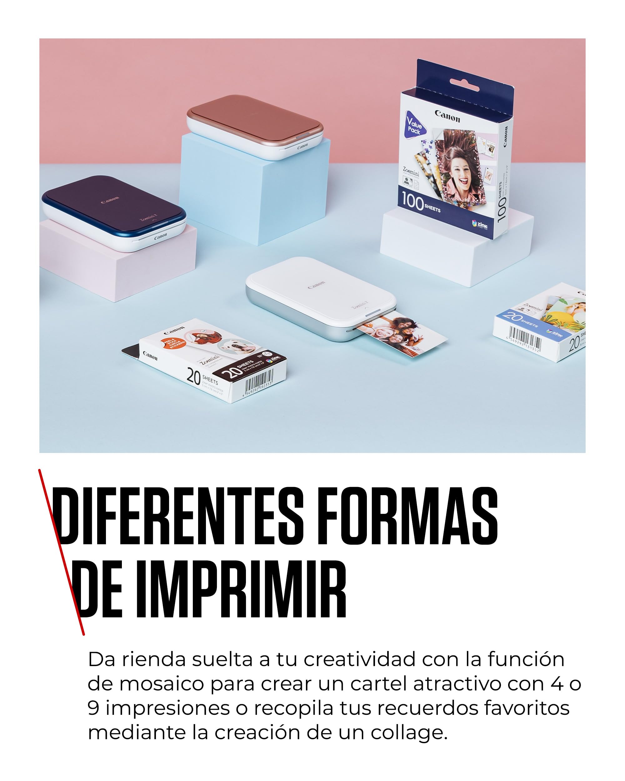 Canon Zoemini 2 Kit de Impresión – Impresora Fotográfica Portátil y Compacta – Bluetooth 5.0 – Carga Rápida USB C Ideal para Viajes (Blanco)