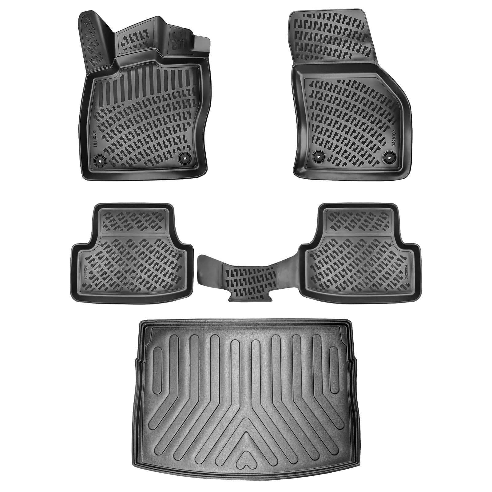 3D Auto Gummimatten & Kofferraumwanne Set für VW Golf 7 Baujahr 2012-2019 | Extra Hoher 5cm Rand Allwetter Auto Fussmatten I TPE Geruchlos rutschfest Fußmatten Zubehör Kofferraumabdeckung