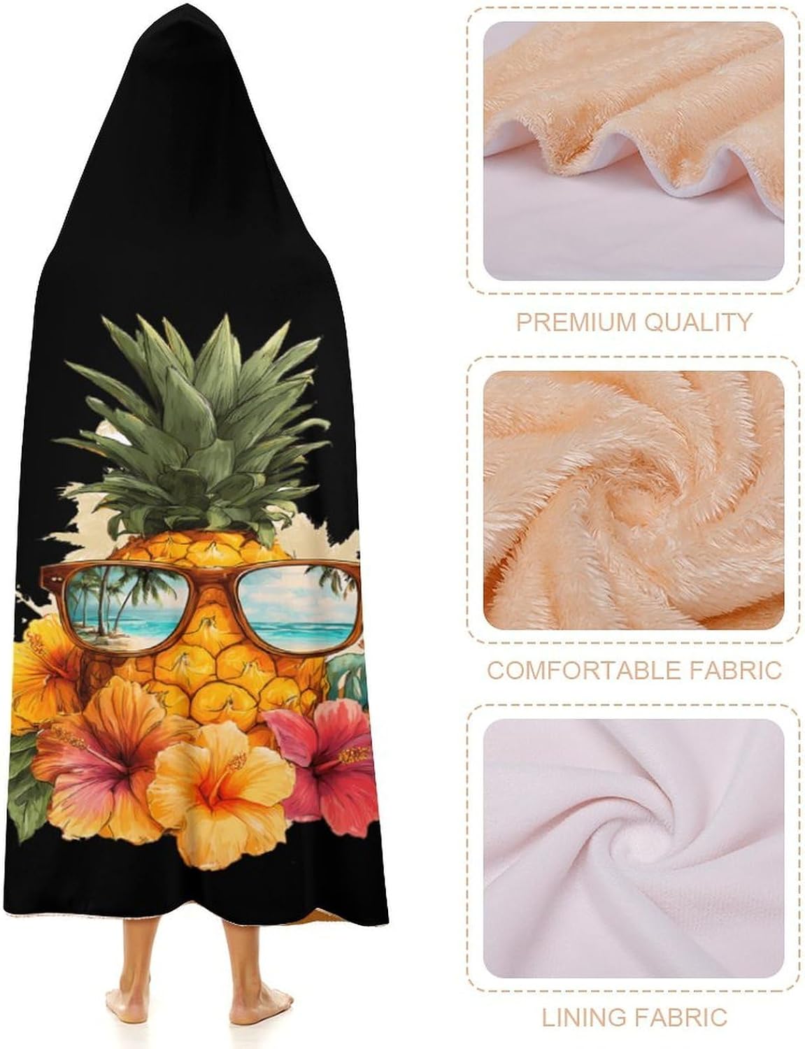 Eyeglasses Pineapple Wearable Blanket Oversized Throw Cape | Cozy Hooded Blanket Gifts for Women Men