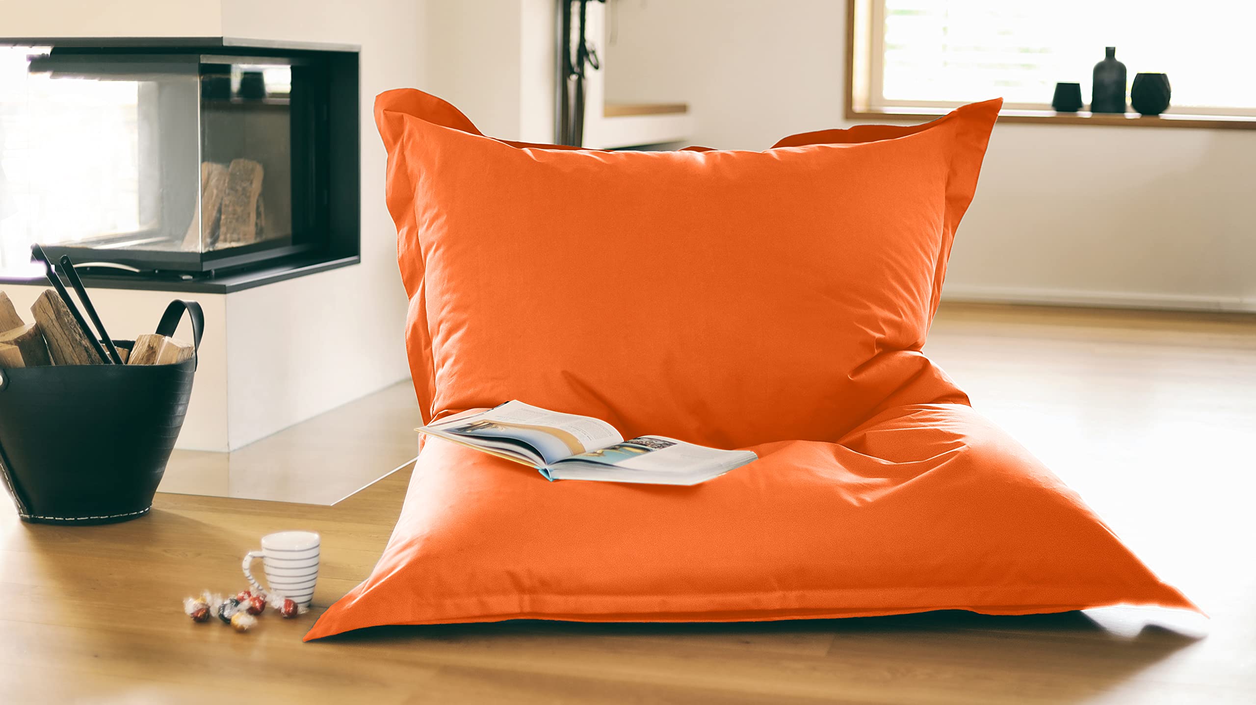 Kinzler S-10026/09 XXL Riesensitzsack, 140x180 cm, Sitzsack Outdoor Indoor, in vielen verschiedenen Farben, mit Innensack, orange