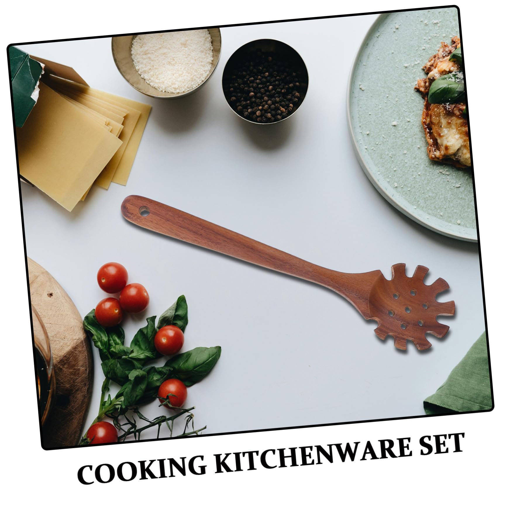 Alasum Set Utensili da Cucina in Legno Marrone, Cucchiaio da Cucina e Spatola per Mescolare, Protezione Antiaderente e Dosaggio Preciso, per Cucinare e Mescolare
