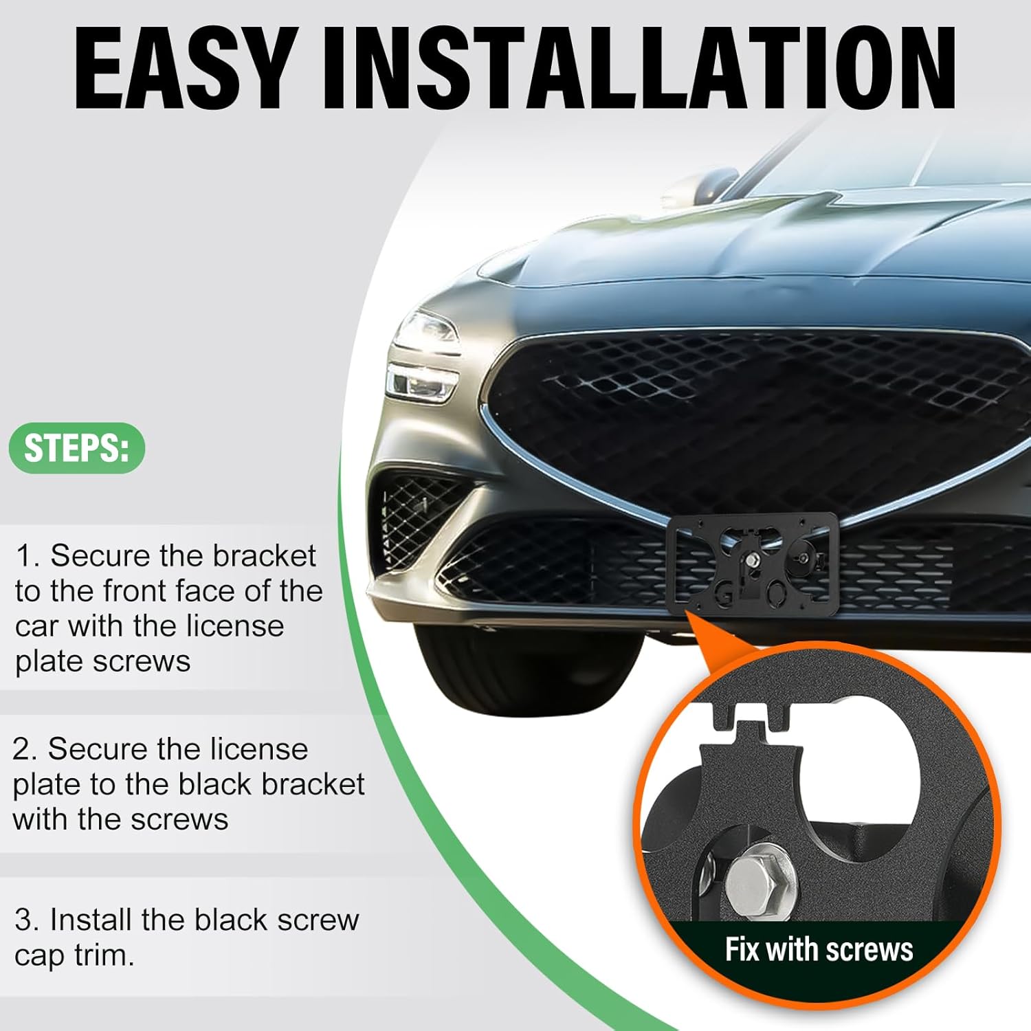 No Drill Front License Plate Bracket Holder Compatible with Genesis GV70 2022-2024, Rust-Proof License Plate Mount Adapter, Bumper Grille Car Tag Frame with Anti-Theft Screws Accessories