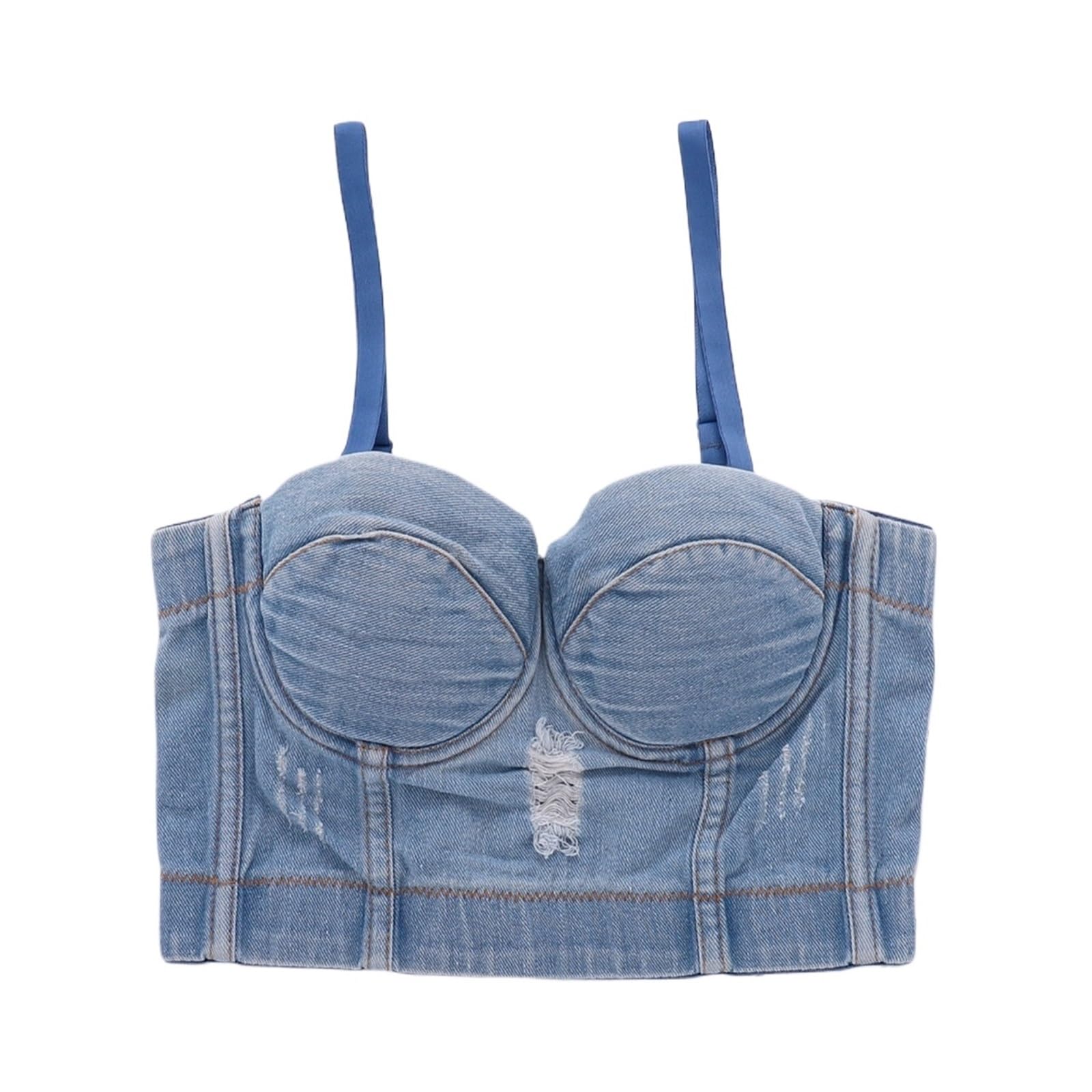Corsetto da donna con paillettes e diamanti, in denim, sexy, for ragazze, bustier, for feste in discoteca, top corto, push-up