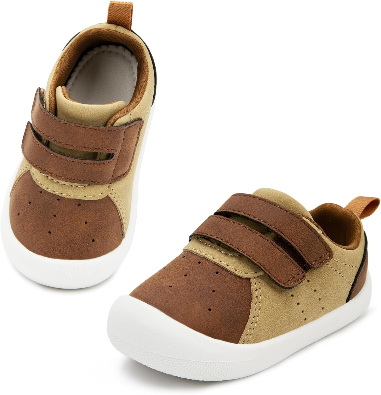 Baby Shoes Boys Girls First Walking Shoes Wide Toe Box Barefoot Zero Drop Infant Shoes Lightweight Nonslip Soft First Walkers PU Leather Toddler Sneakers for 6-24 Months