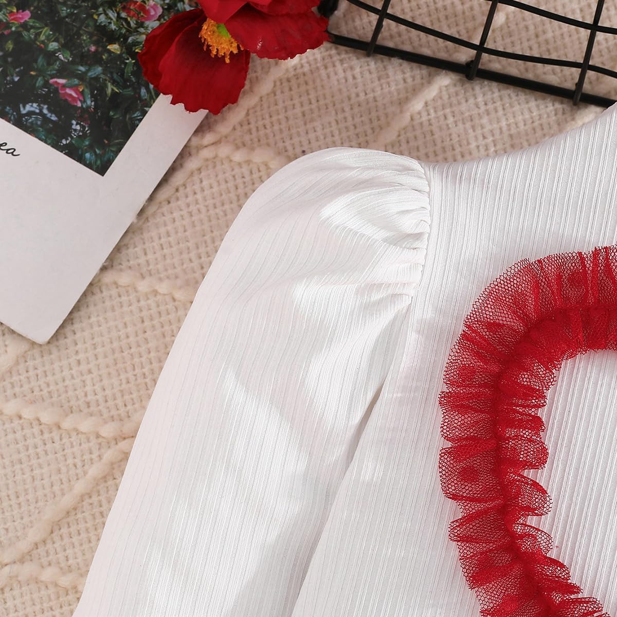 Toddler Baby Girl Skirts Outfit Spring Fall Kids Clothes Love Heart Long Sleeve Ribbed Knit Tops Mesh Tutu Skirt Set - Image 5