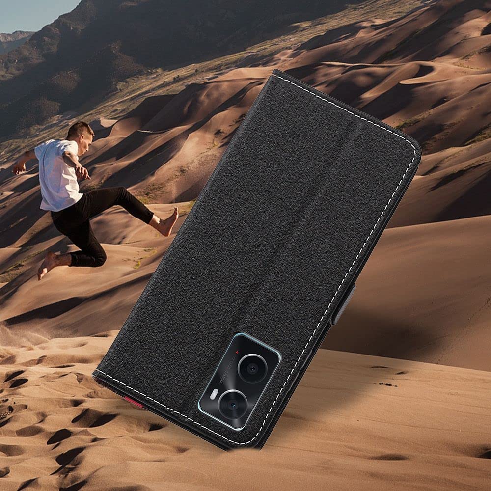 EbestStar Cover Libro Portafoglio Per Oppo A76 (2022) – Pelle PU Con Porta Carte, Nero/Rosso + Vetro Temperato 9H Incluso - 3