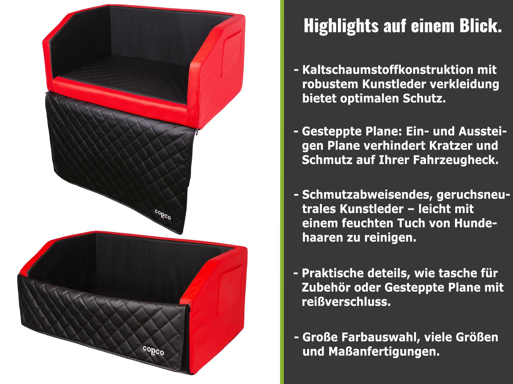 Hundebox Auto Kofferraumschutz Hund mit ladekantenschutz Kofferraum【Mit Tasche】 Kofferraum schutzmatte herausnehmbar - Hunde Autositz Wasserabweisend, hundetransportbox 70x55x38cm Rot/Schwarz