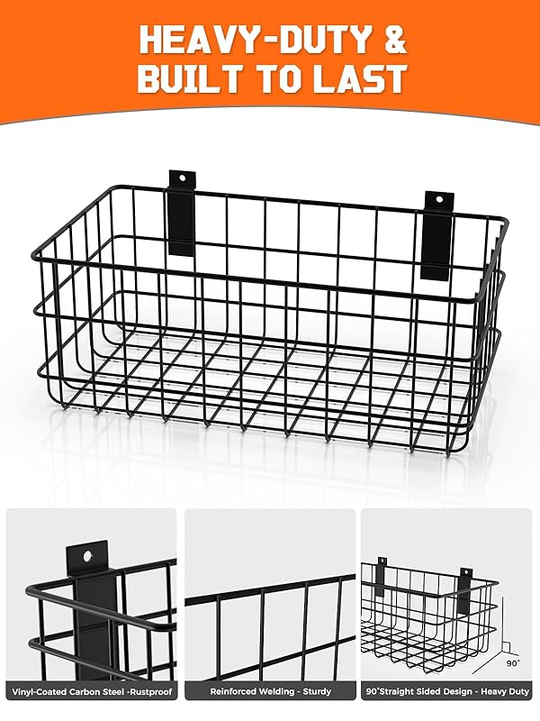 AZUNO 4 Pack Slatwall Baskets Set, Heavy Duty Metal Slat Wall Accessories Wire Baskets, Hanging Storage Organizer for Garage, Shop, Retail Display, Fits Standard Slatwall Panels by AZUNO - Image 4