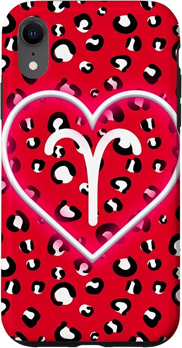 iPhone XR Retro Y2K Aries Zodiac Sign Red Heart Aesthetic Animal Print Case