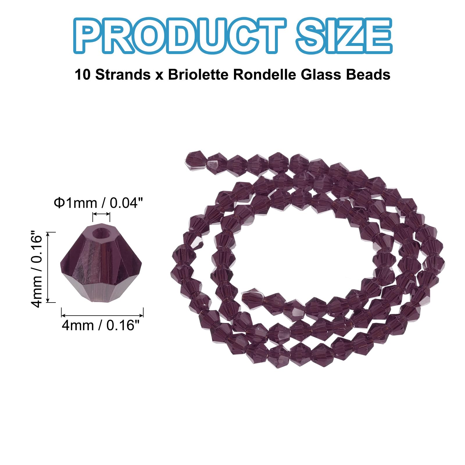 PATIKIL 10 Strands 4mm Bicone Crystal Glass Beads - Image 2